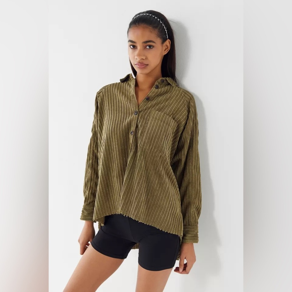 Urban Outfitters Brendan Army Green Academia Corduroy Button Down Shirt